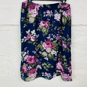 BFA Classics Floral A-Line midi Skirt in Navy and Pink size large